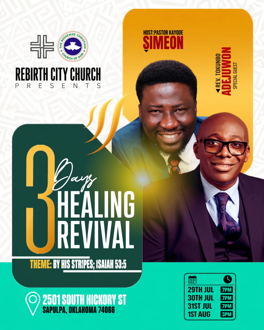 3 Days Healing Revival — Rebirth City Church, hosted by Pastor Kayode Simeon with special guest Rev. Tokunbo Adejuwon